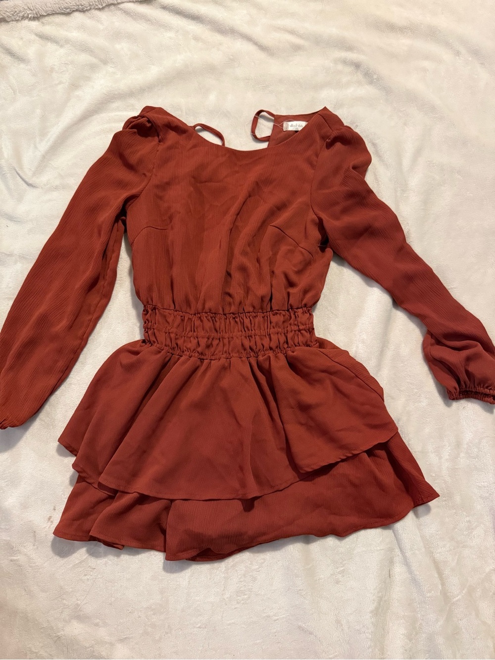 Altar'd State Rust Long-Sleeve Tiered Romper